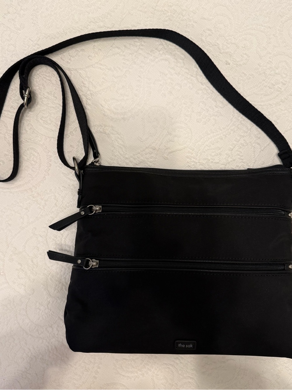 The Sak Black Nylon Crossbody Bag with Dual Zip Pockets